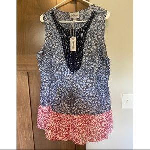 NWT Wrangler Women's Flowy Boho Americana Mixed Floral Print Tank Top Size L